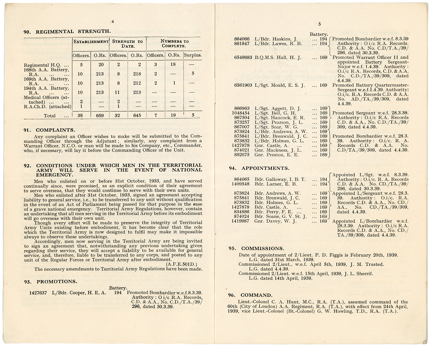 Regimental Orders. 60th (City of London) A.A. Regiment, R.A. (T.A.)