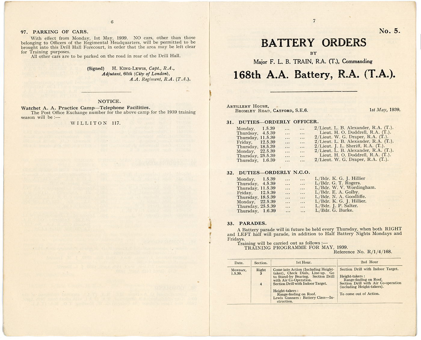 Regimental Orders. 60th (City of London) A.A. Regiment, R.A. (T.A.)