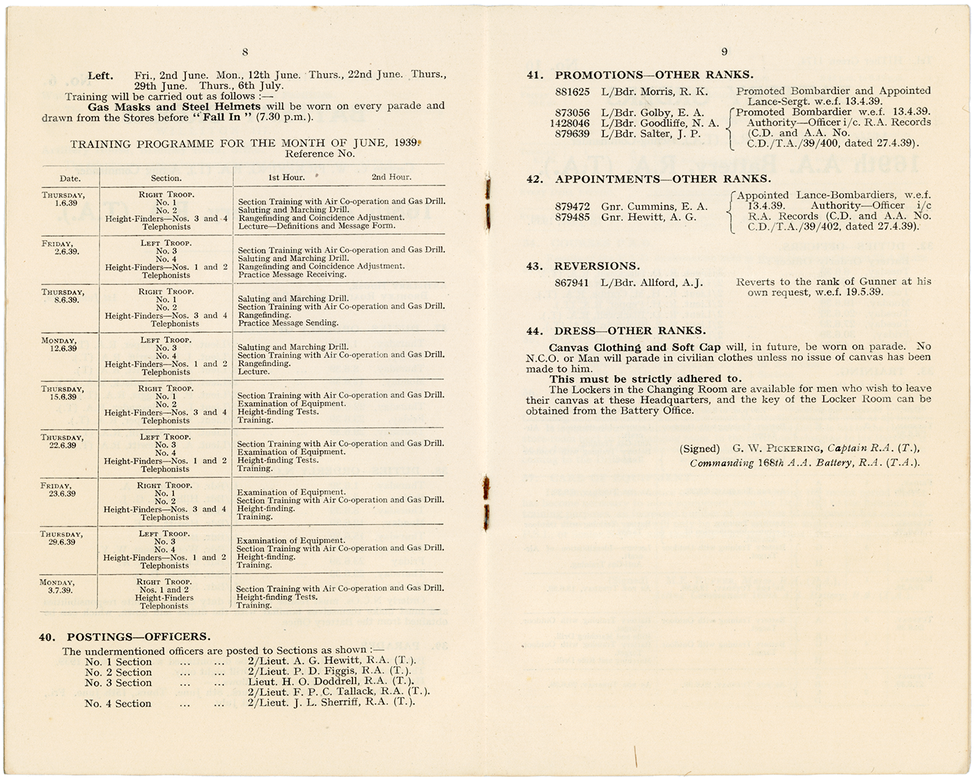 Regimental Orders. 60th (City of London) A.A. Regiment, R.A. (T.A.)