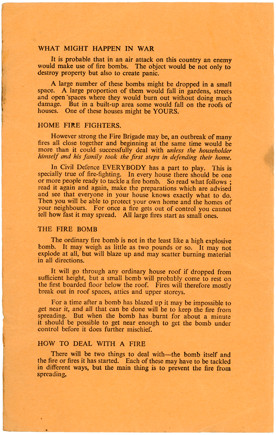 1939 British Civil Defence Public Information Leaflet "Fire Precautions in War Time"