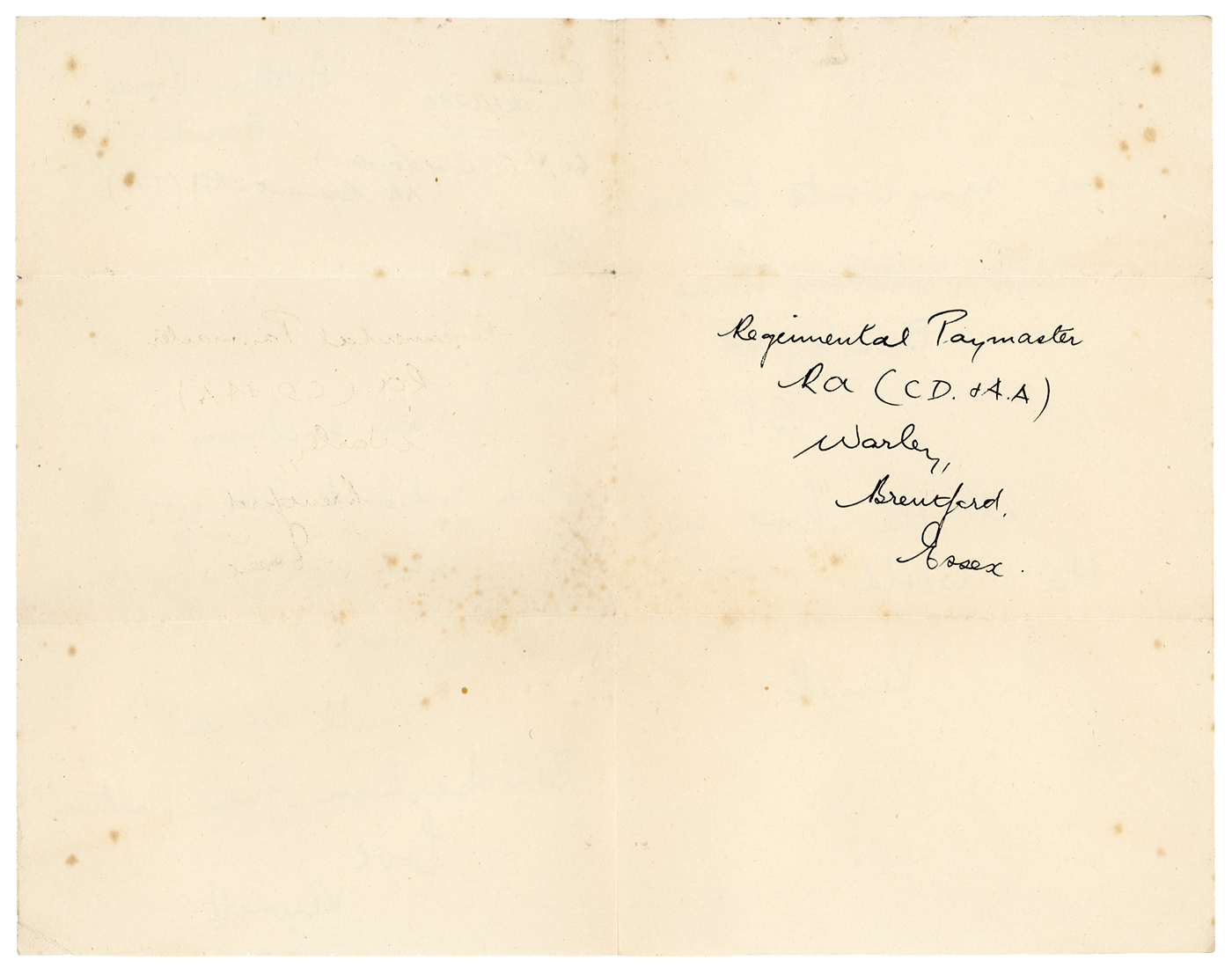 Outside face of letter from Cyril Kenneth Penman to Teresina Evelina Penman sent 24th August, 1939.