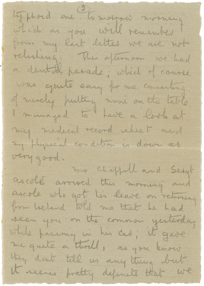 Letter from Cyril “Kenneth” Penman to Teresena “Terry” Penman dated October 1st, 1939. (pg. 2)