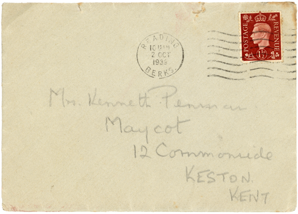 Envelope for letter from Cyril “Kenneth” Penman to Teresena “Terry” Penman postmarked October 2nd, 1939.