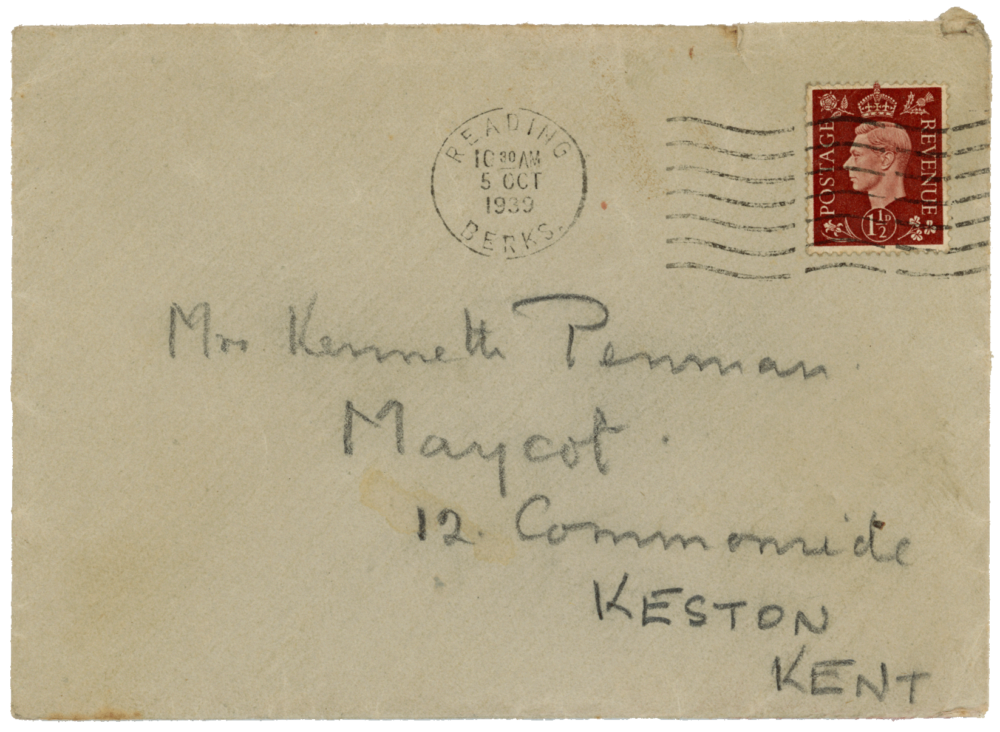 Envelope of letter from Cyril “Kenneth” Penman to Teresena “Terry” Penman dated October 4th, 1939.