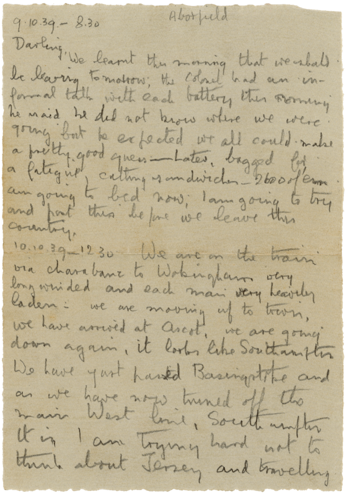 Letter from Cyril “Kenneth” Penman to Teresina “Terry” Penman dated October 9th, 1939. (pg. 1)