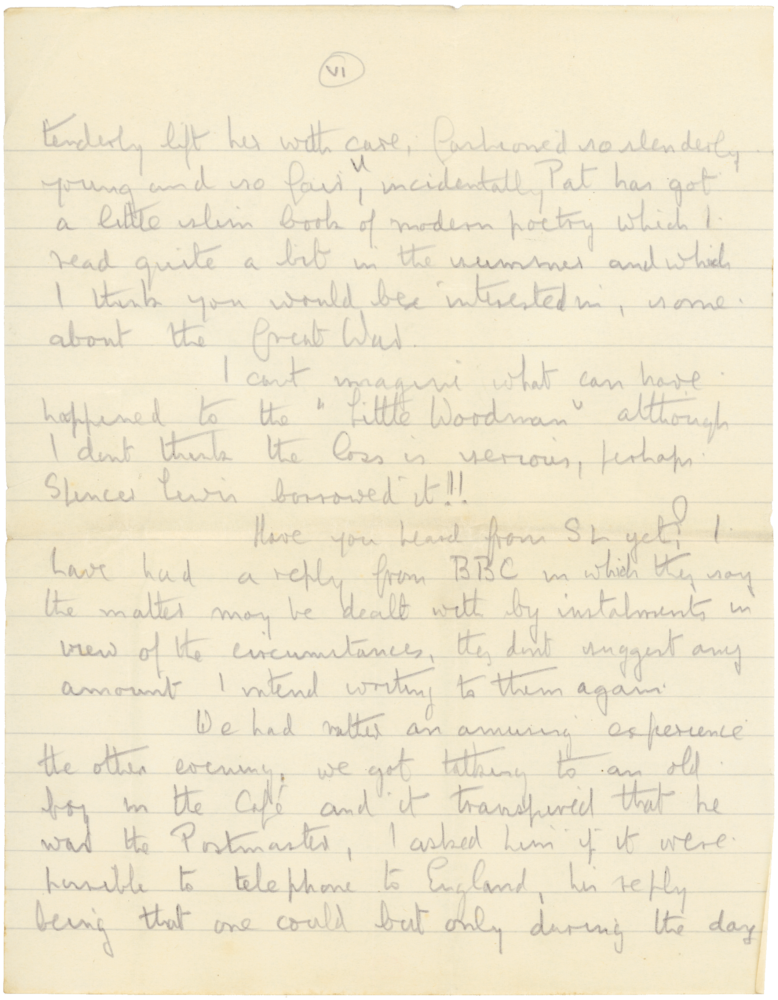 Letter from Cyril “Kenneth” Penman to Teresina “Terry” Penman dated October 19th, 1939. (pg. 6)