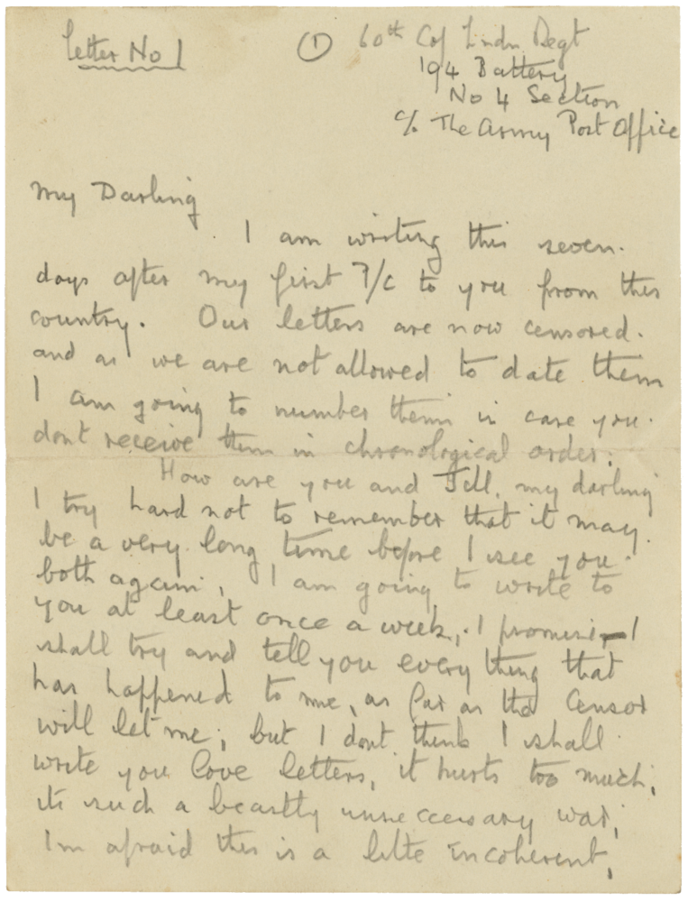 Letter from Cyril “Kenneth” Penman to Teresina “Terry” Penman received October 23rd, 1939. (pg. 1)