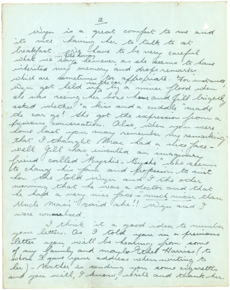 Letter from Teresina “Terry” Penman to Cyril “Kenneth” Penman dated October 23rd, 1939. (pg. 2)