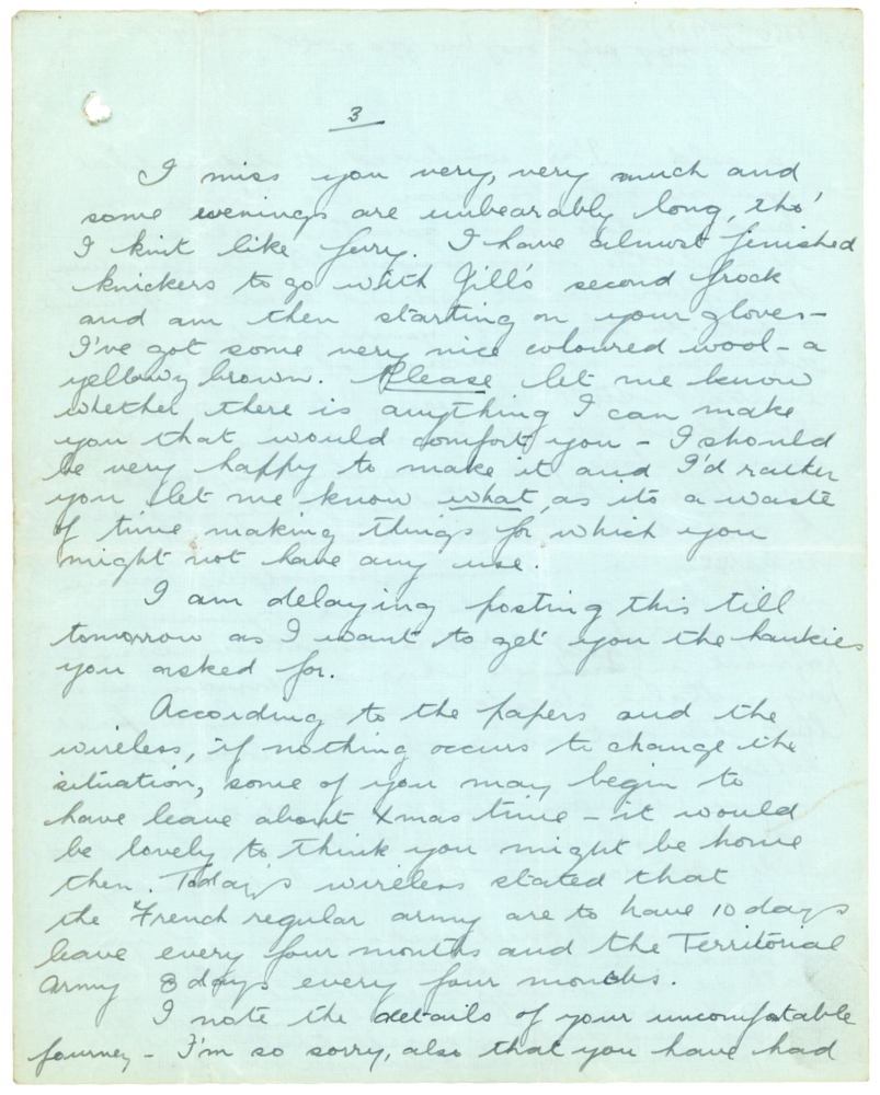 Letter from Teresina “Terry” Penman to Cyril “Kenneth” Penman dated October 23rd, 1939. (pg. 3)
