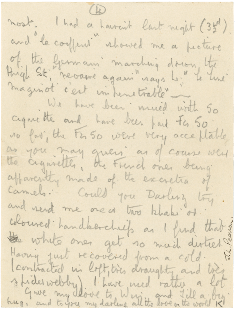 Letter from Cyril “Kenneth” Penman to Teresina “Terry” Penman received October 23rd, 1939. (pg. 4)