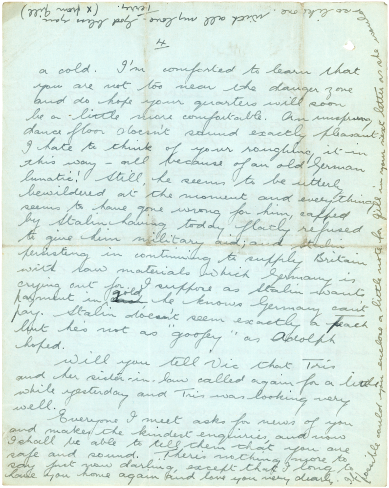 Letter from Teresina “Terry” Penman to Cyril “Kenneth” Penman dated October 23rd, 1939. (pg. 4)