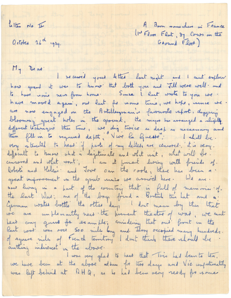 Letter from Cyril “Kenneth” Penman to Teresina “Terry” Penman dated October 26th, 1939. (pg. 1)