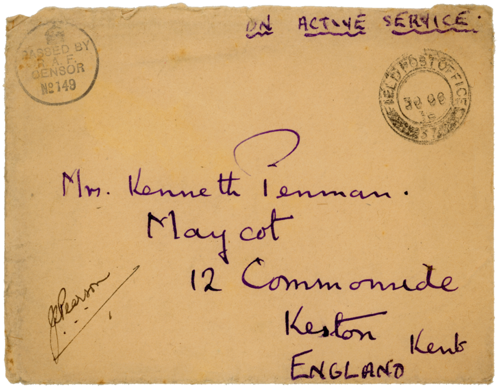 Envelope for letter from Cyril “Kenneth” Penman to Teresina “Terry” Penman dated October 27th, 1939.