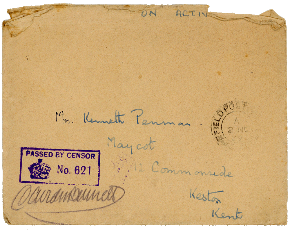 Envelope for letter from Cyril “Kenneth” Penman to Teresina “Terry” Penman dated October 30th, 1939.
