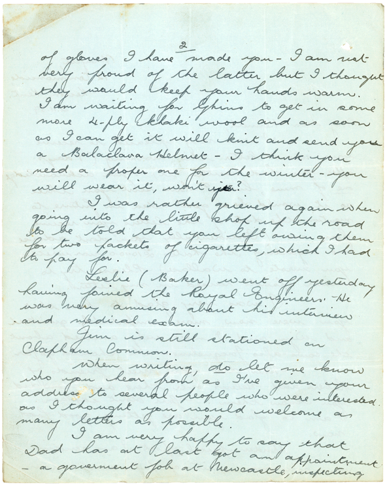 Letter from Teresina “Terry” Penman to Cyril “Kenneth” Penman dated November 2nd, 1939. (pg. 2)