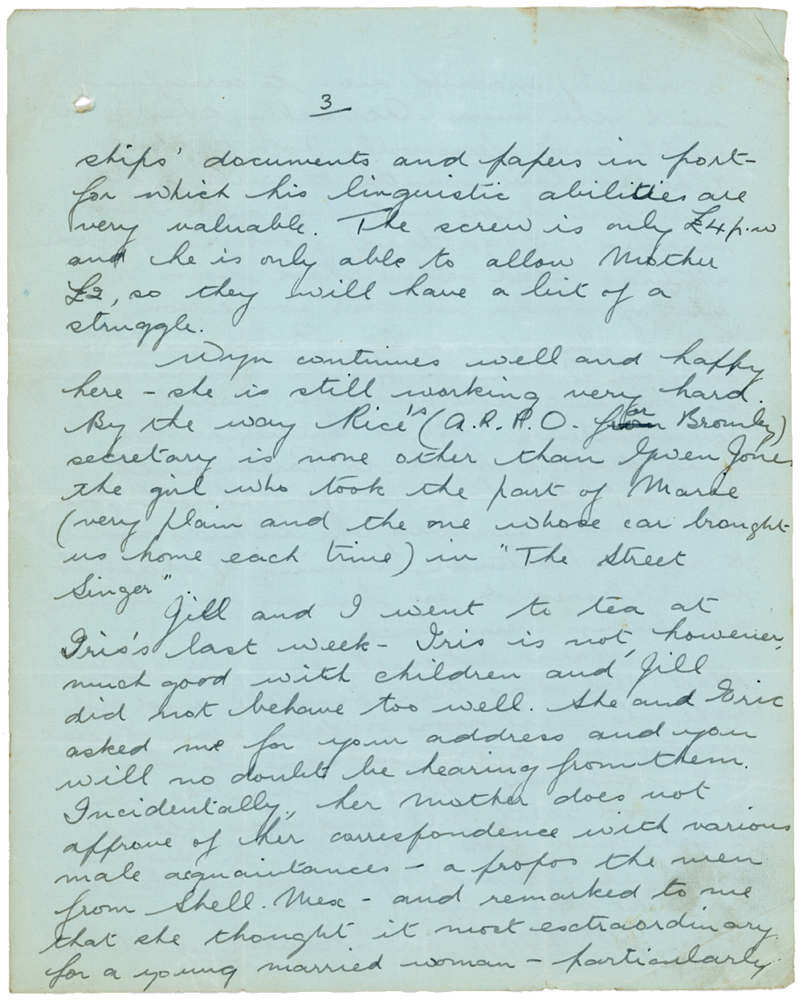 Letter from Teresina “Terry” Penman to Cyril “Kenneth” Penman dated November 2nd, 1939. (pg. 3)