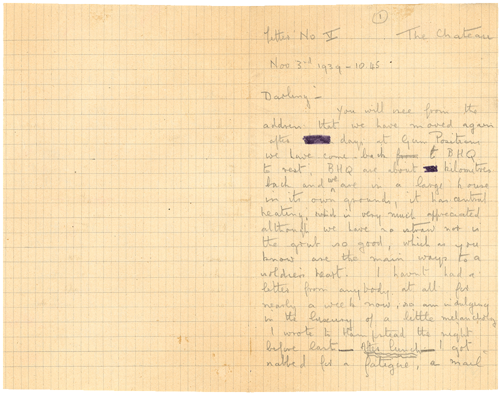 Letter from Cyril “Kenneth” Penman to Teresina “Terry” Penman dated November 3rd, 1939. (pg. 1)