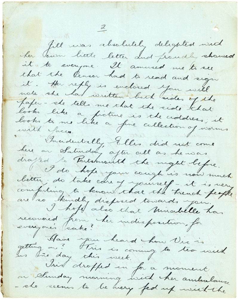 Letter from Teresina “Terry” Penman to Cyril “Kenneth” Penman dated November 6th, 1939. (pg. 2)