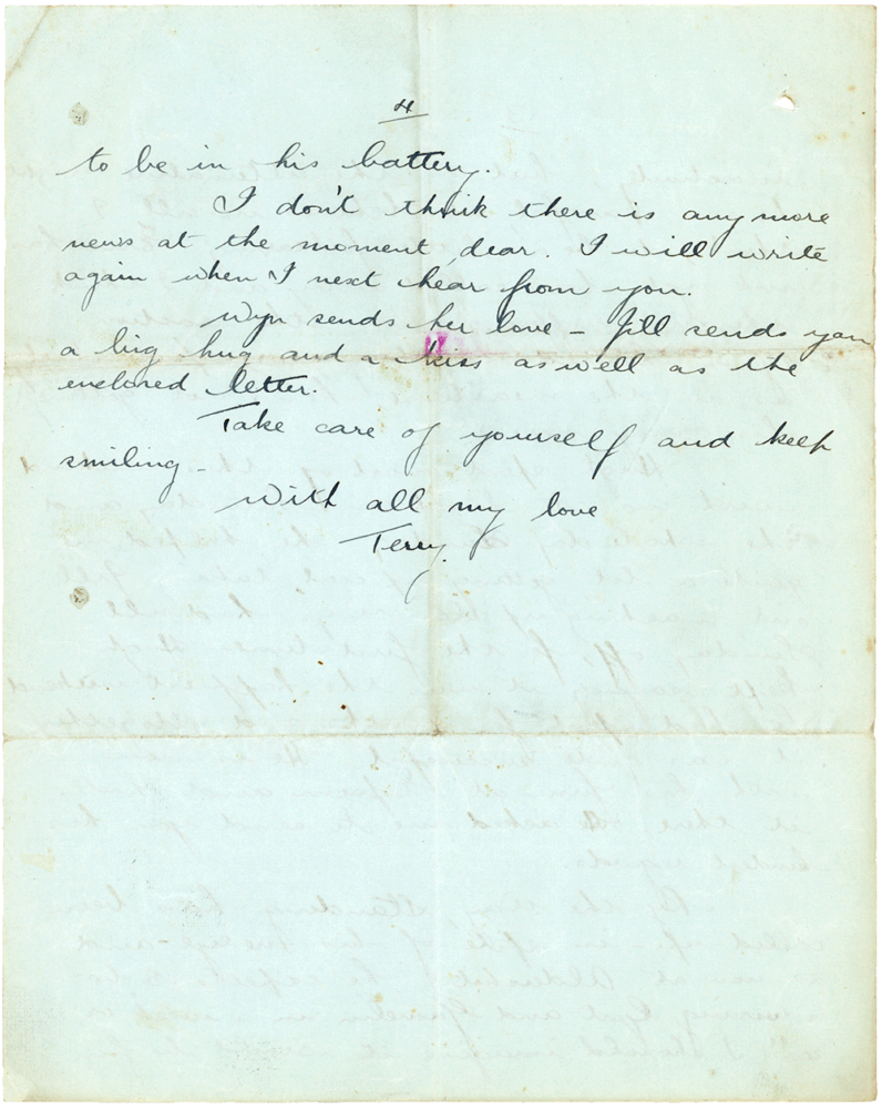 Letter from Teresina “Terry” Penman to Cyril “Kenneth” Penman dated November 6th, 1939. (pg. 4)