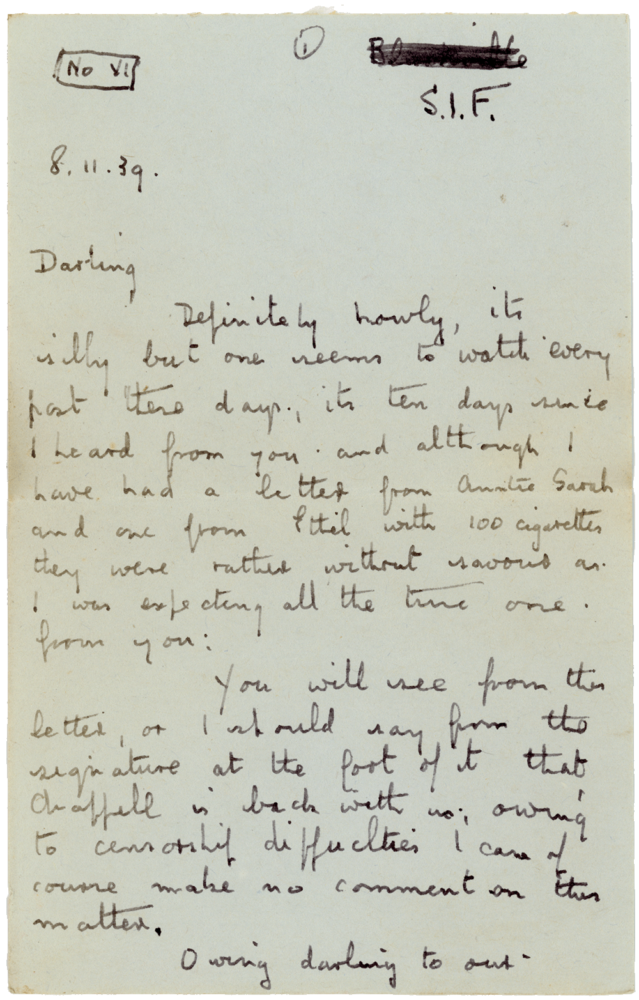 Letter from Cyril “Kenneth” Penman to Teresina “Terry” Penman dated November 8th, 1939. (pg. 1)