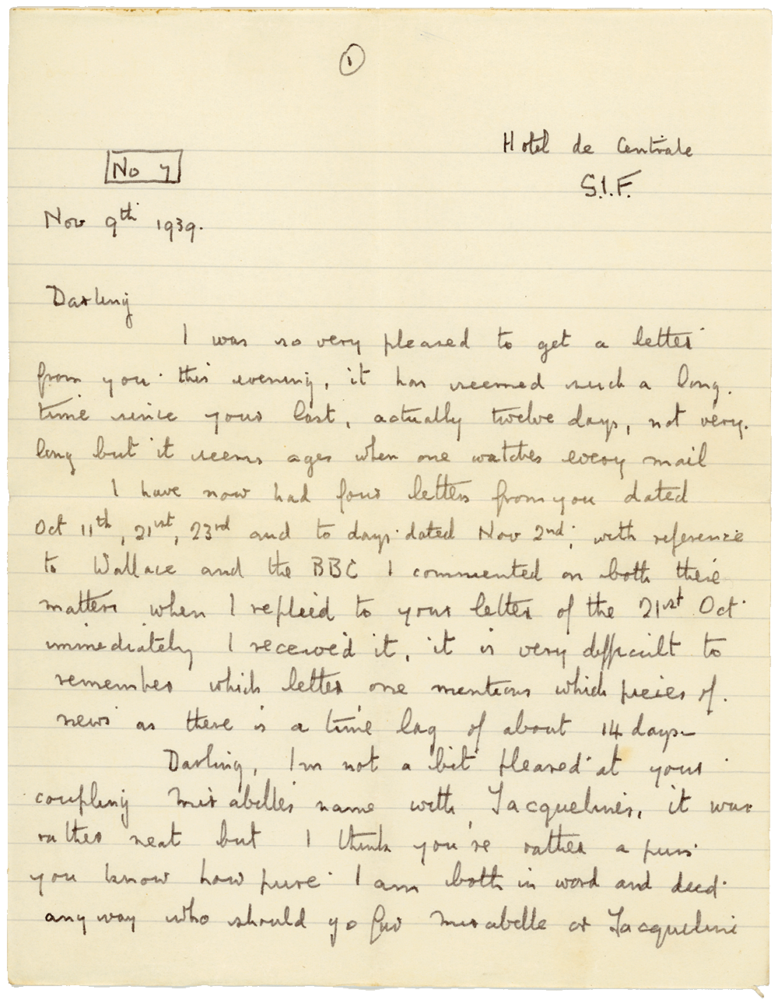 Letter from Cyril “Kenneth” Penman to Teresina “Terry” Penman dated November 9th, 1939. (pg. 1)