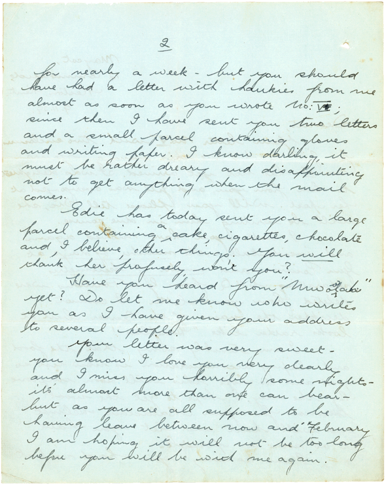 Letter from Teresina “Terry” Penman to Cyril “Kenneth” Penman dated November 9th, 1939. (pg. 2)