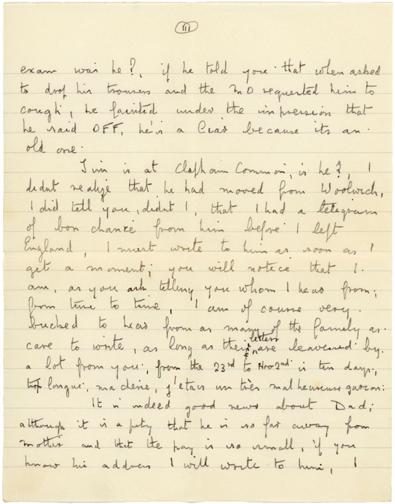 Letter from Cyril “Kenneth” Penman to Teresina “Terry” Penman dated November 9th, 1939. (pg. 3)