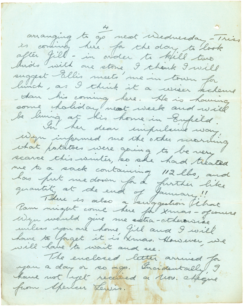 Letter from Teresina “Terry” Penman to Cyril “Kenneth” Penman dated November 9th, 1939. (pg. 4)
