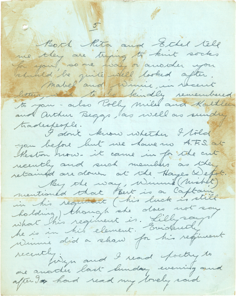 Letter from Teresina “Terry” Penman to Cyril “Kenneth” Penman dated November 9th, 1939. (pg. 5)