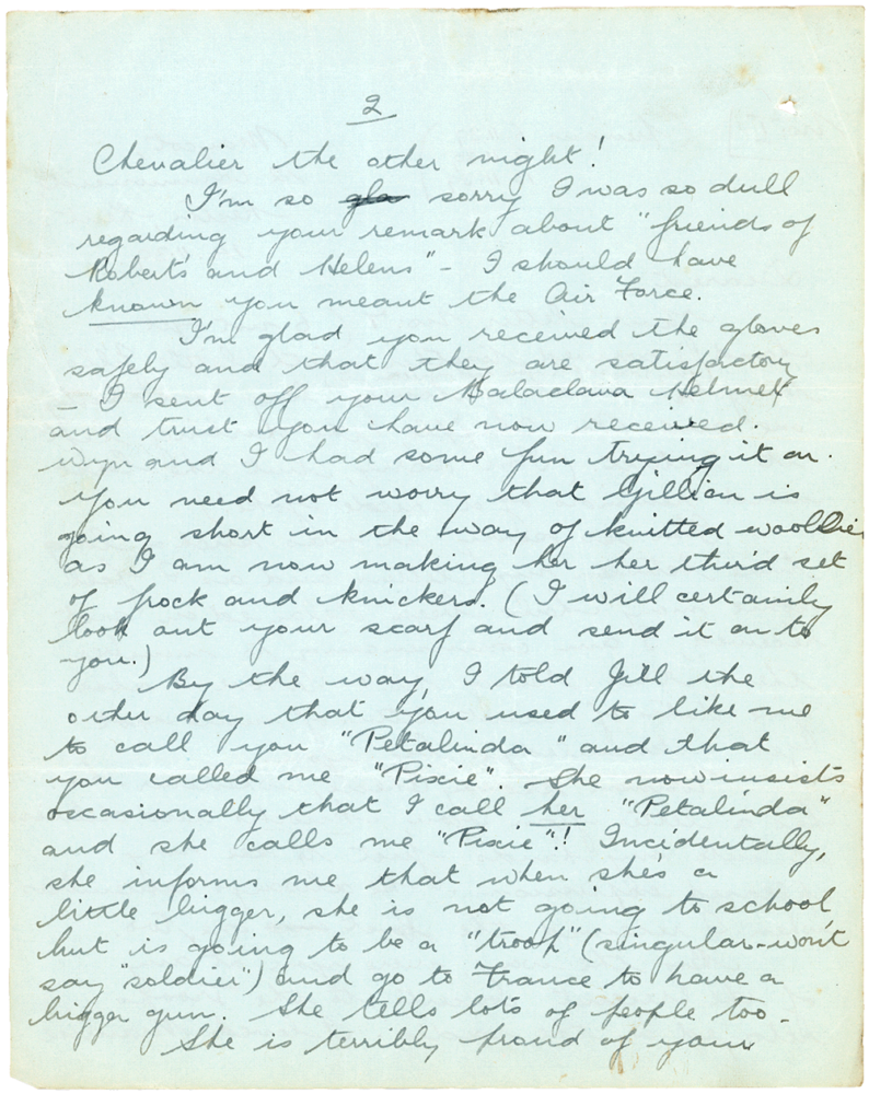 Letter from Teresina “Terry” Penman to Cyril “Kenneth” Penman dated November 14th, 1939. (pg. 2)
