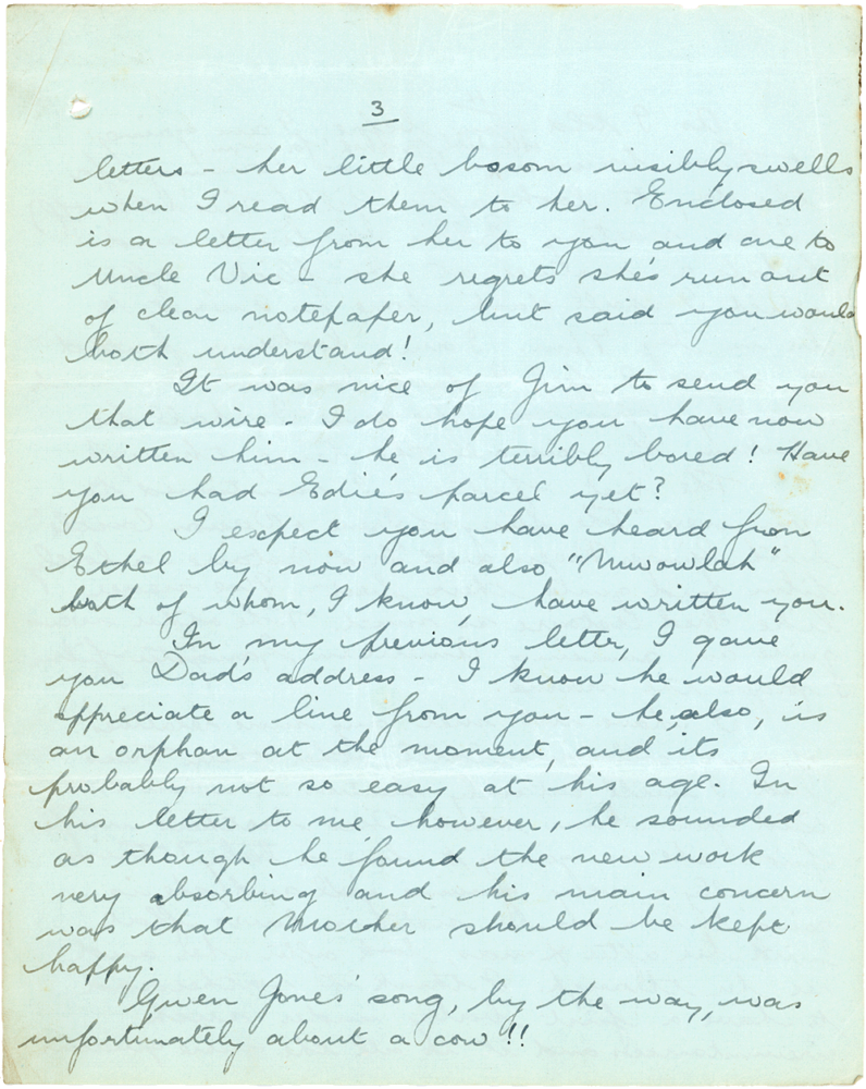 Letter from Teresina “Terry” Penman to Cyril “Kenneth” Penman dated November 14th, 1939. (pg. 3)