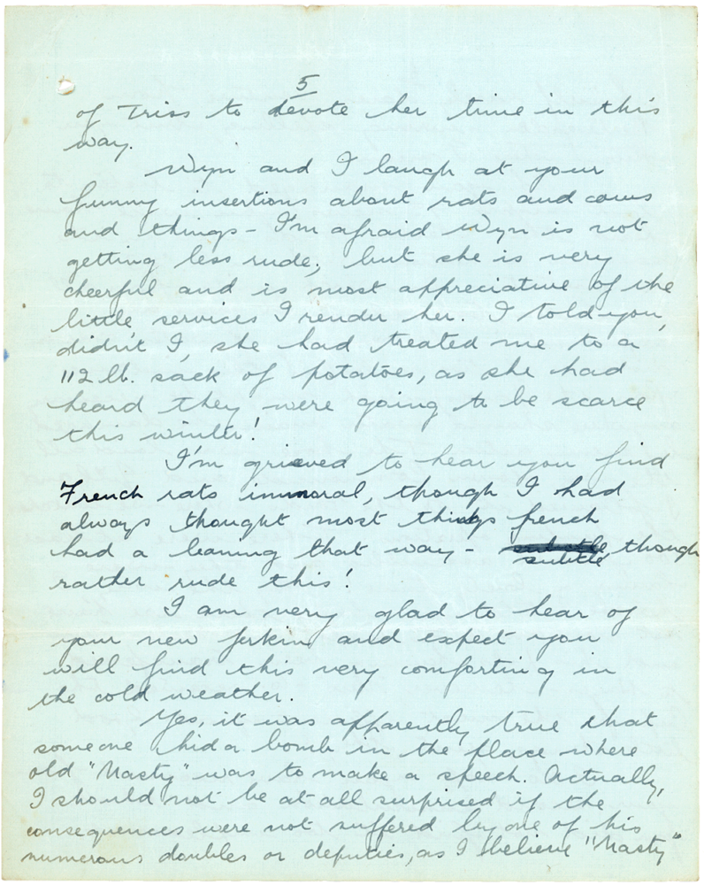 Letter from Teresina “Terry” Penman to Cyril “Kenneth” Penman dated November 14th, 1939. (pg. 5)