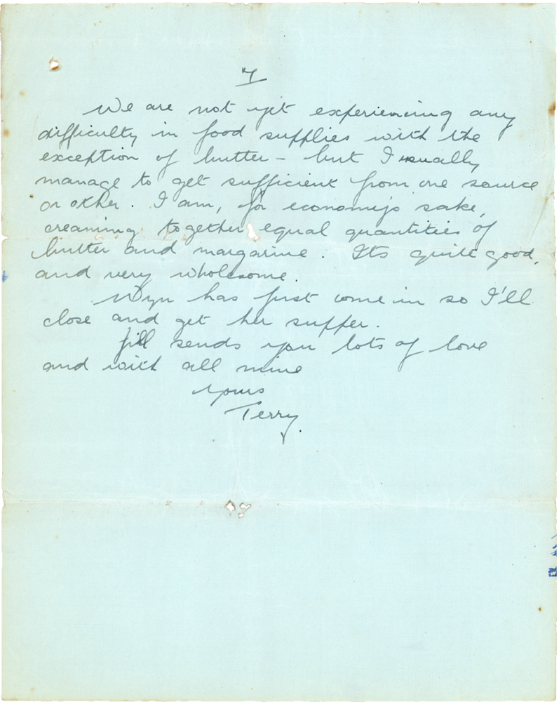 Letter from Teresina “Terry” Penman to Cyril “Kenneth” Penman dated November 14th, 1939. (pg. 7)