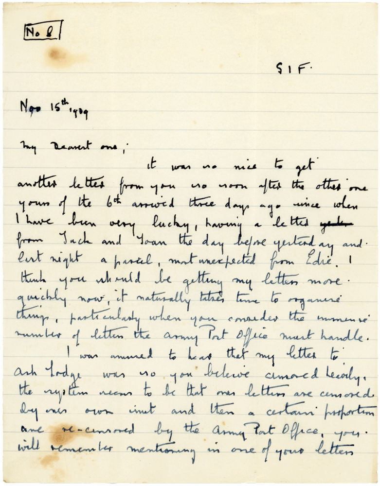 Letter from Cyril “Kenneth” Penman to Teresina “Terry” Penman dated November 15th, 1939. (pg. 1)