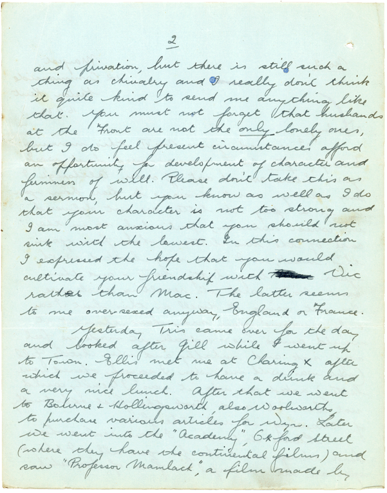 Letter from Teresina “Terry” Penman to Cyril “Kenneth” Penman dated November 16th, 1939. (pg. 2)