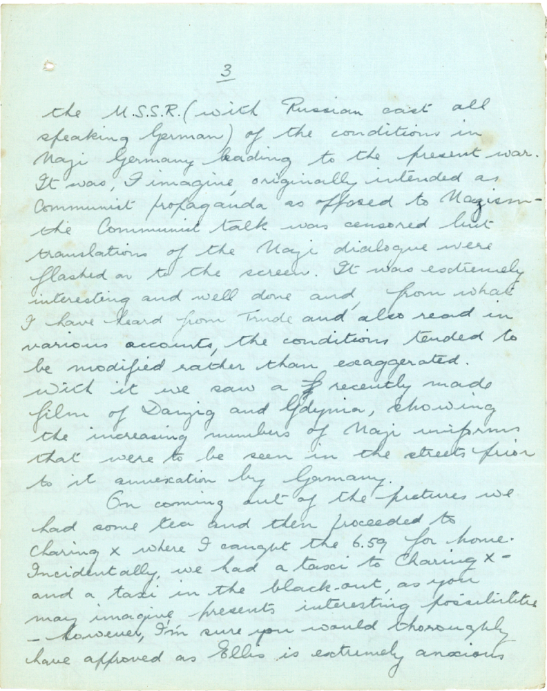Letter from Teresina “Terry” Penman to Cyril “Kenneth” Penman dated November 16th, 1939. (pg. 3)