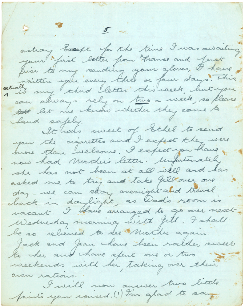 Letter from Teresina “Terry” Penman to Cyril “Kenneth” Penman dated November 16th, 1939. (pg. 5)