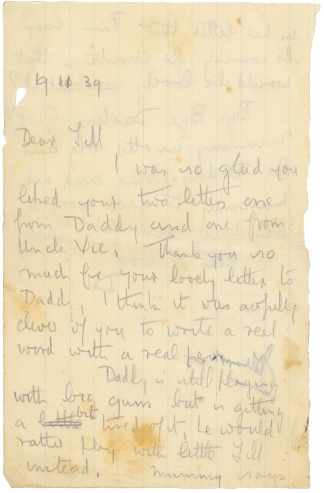 Letter from Cyril “Kenneth” Penman to Gillian “Jill” Penman dated November 19th, 1939. (pg. 1)