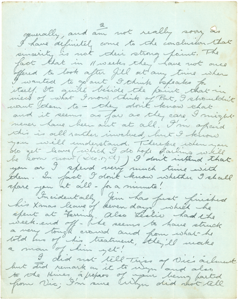 Letter from Teresina “Terry” Penman to Cyril “Kenneth” Penman dated November 20th, 1939. (pg. 2)