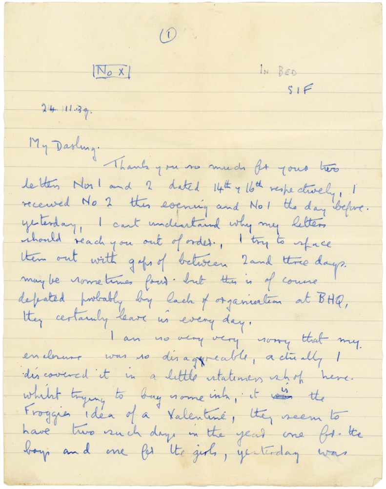 Letter from Cyril “Kenneth” Penman to Teresina “Terry” Penman dated November 24th, 1939. (pg. 1)