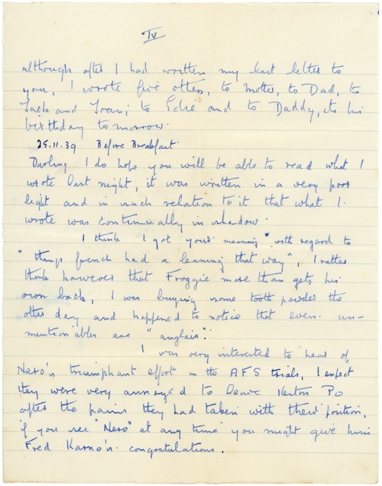 Letter from Cyril “Kenneth” Penman to Teresina “Terry” Penman dated November 24th, 1939. (pg. 4)