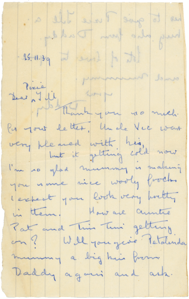 Letter from Cyril “Kenneth” Penman to Gillian “Jill” Penman dated November 25th, 1939. (pg. 1)