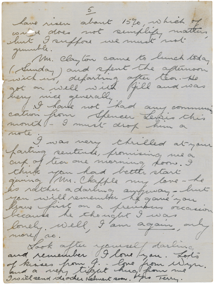 Letter from Teresina “Terry” Penman to Cyril “Kenneth” Penman dated November 26th, 1939. (pg. 5)