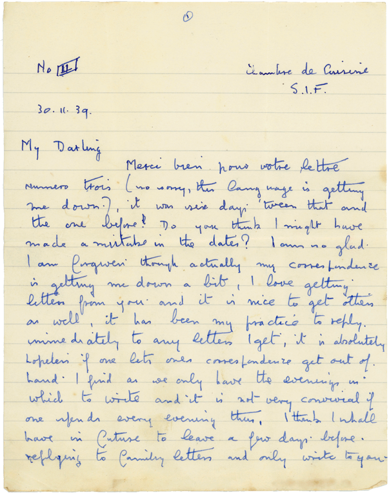 Letter from Cyril “Kenneth” Penman to Teresina “Terry” Penman dated November 30th, 1939. (pg. 1)