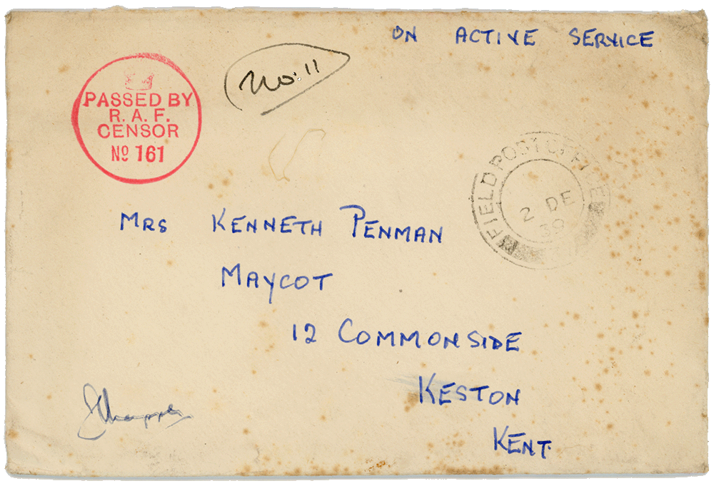 Envelope for letter from Cyril “Kenneth” Penman to Teresina “Terry” Penman dated November 30th, 1939.