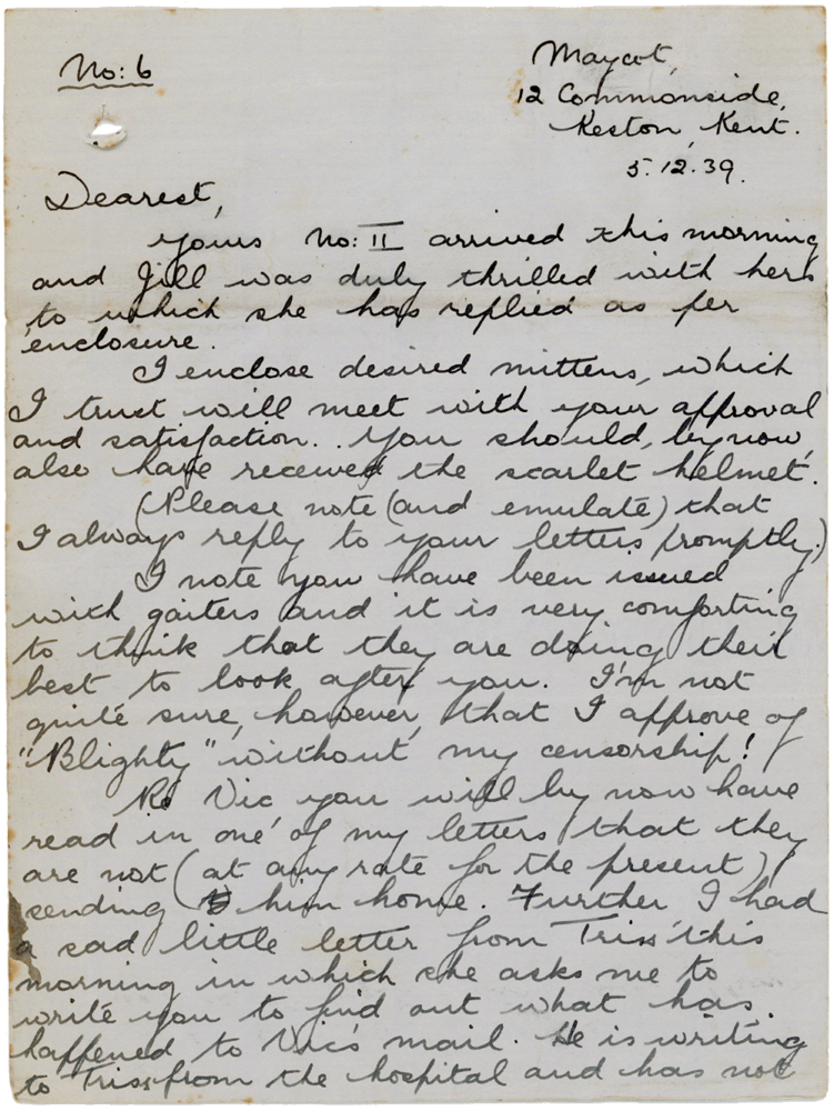 Letter from Teresina “Terry” Penman to Cyril “Kenneth” Penman dated December 5th, 1939. (pg. 1)