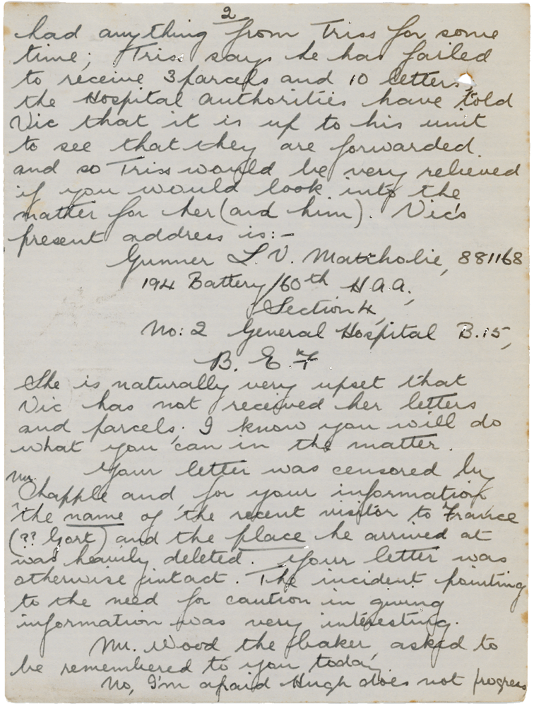 Letter from Teresina “Terry” Penman to Cyril “Kenneth” Penman dated December 5th, 1939. (pg. 2)