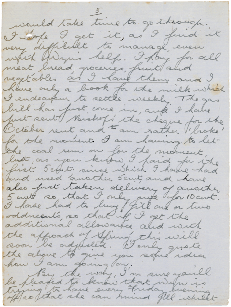 Letter from Teresina “Terry” Penman to Cyril “Kenneth” Penman dated December 5th, 1939. (pg. 5)