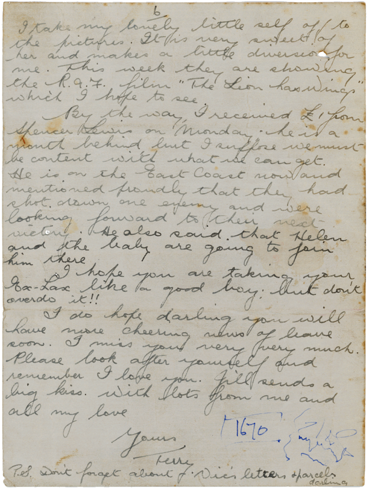 Letter from Teresina “Terry” Penman to Cyril “Kenneth” Penman dated December 5th, 1939. (pg. 6)