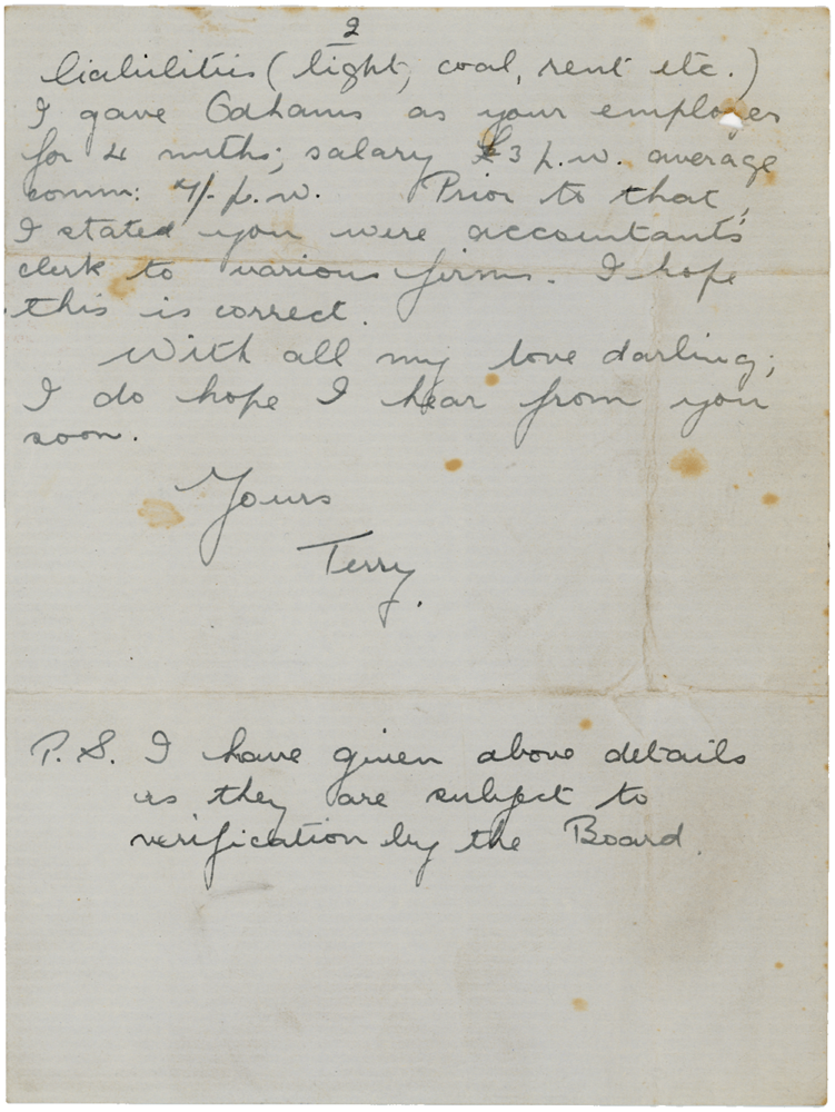Letter from Teresina “Terry” Penman to Cyril “Kenneth” Penman dated December 13th, 1939. (pg. 2)